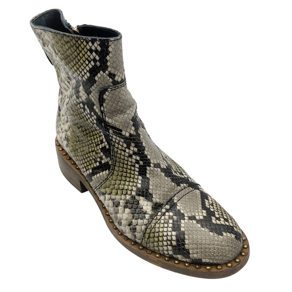 ZADIG & VOLTAIRE BEIGE EMPRESS WILD SNAKESKIN EMBOSSED LEATHER BOOTS - Picture 1 of 9